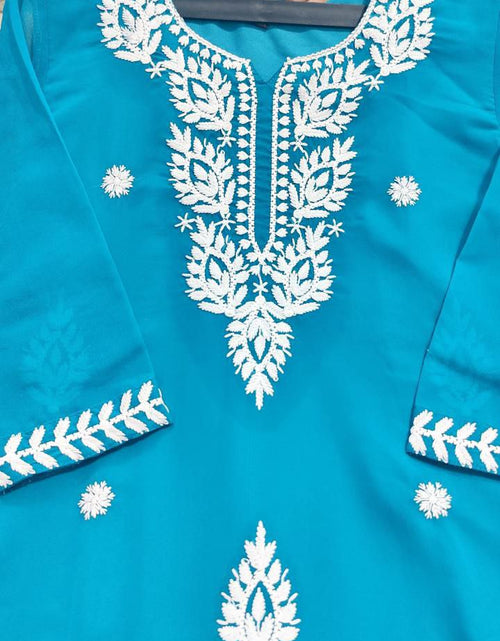 Load image into Gallery viewer, Women&#39;s Blue Georgette Lucknowi Chikankari Kurta Palazzo Set mahezon
