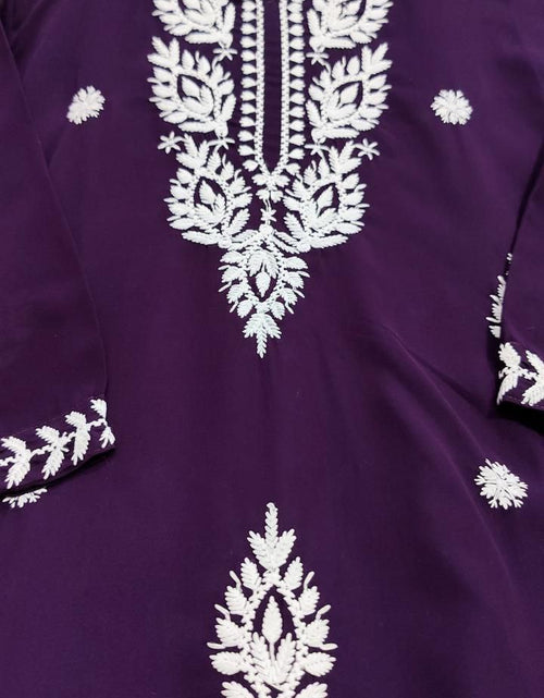 Load image into Gallery viewer, Women&#39;s Purple Georgette Lucknow Chikankari Kurta Palazzo Set mahezon
