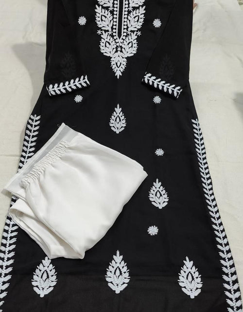 Load image into Gallery viewer, Women&#39;s Black Georgette Lucknowi Chikankari Kurta Palazzo Set mahezon
