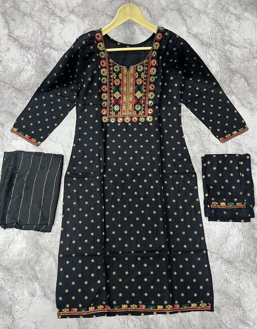 Load image into Gallery viewer, Women&#39;s Designer Black Embroidery Kurta Pant Dupatta Set Party Wear mahezon
