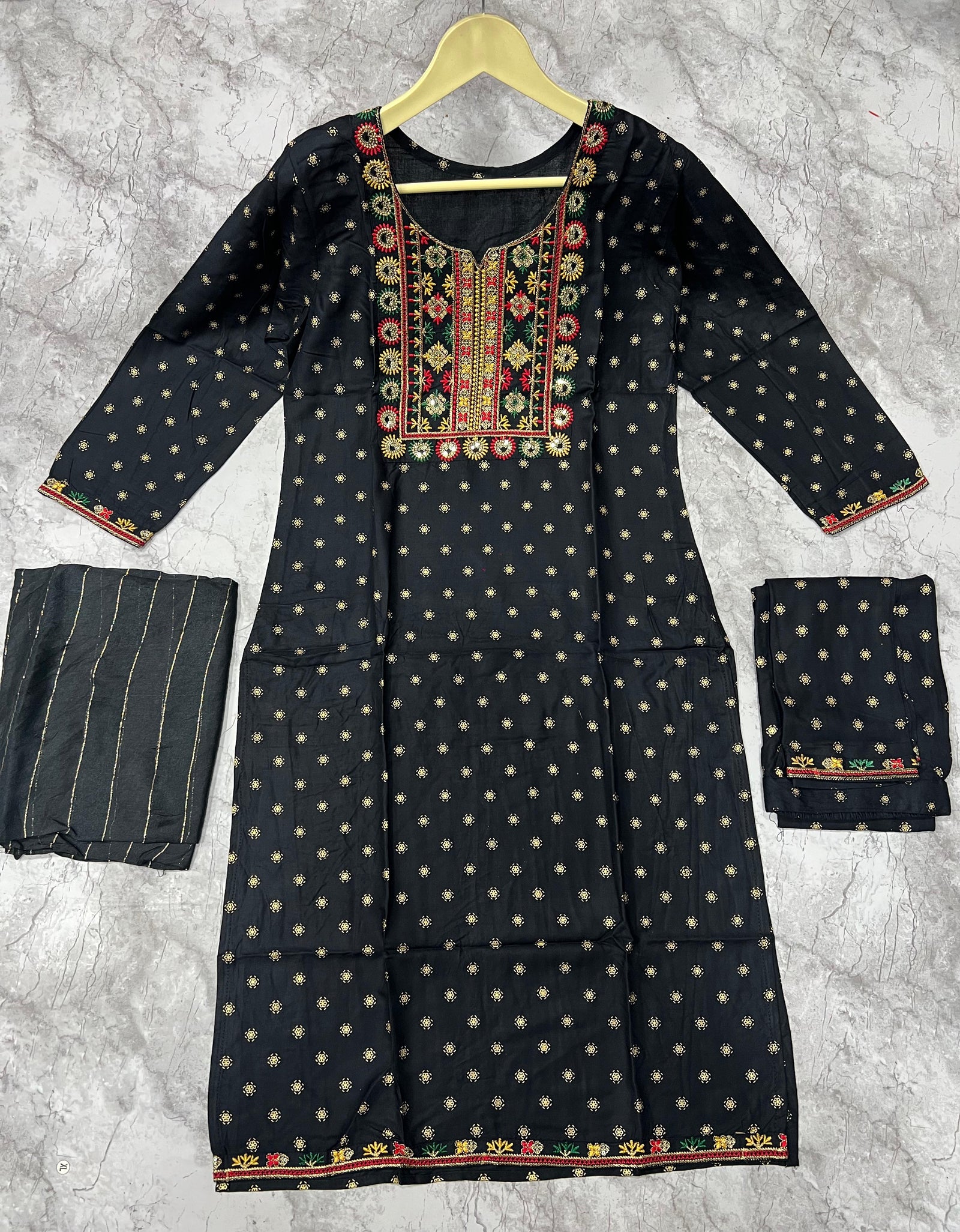 Women's Designer Black Embroidery Kurta Pant Dupatta Set Party Wear mahezon