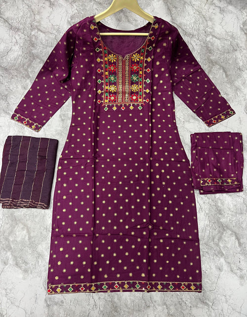 Load image into Gallery viewer, Women&#39;s Designer Wine Embroidery Kurta Pant Dupatta Set Party Wear mahezon
