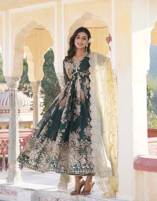 Load image into Gallery viewer, Women&#39;s Green Alia Cut Gown Dupatta Set Party Wear mahezon
