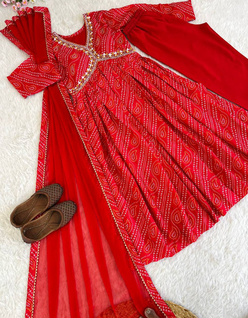 Load image into Gallery viewer, Women&#39;s Red Alia Cut Kurta Pant Dupatta Set mahezon
