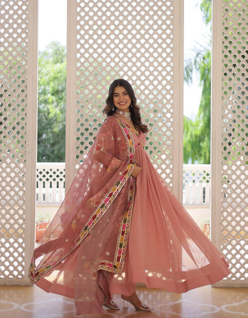 Load image into Gallery viewer, Women&#39;s Peach Alia Cut Gown Dupatta Set Party Wear mahezon
