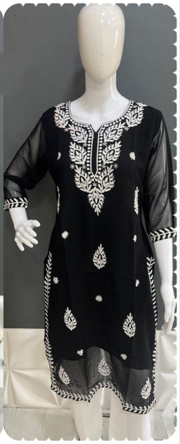 Load image into Gallery viewer, Women&#39;s Lucknow Chikankari Black Kurta Pant Set mahezon
