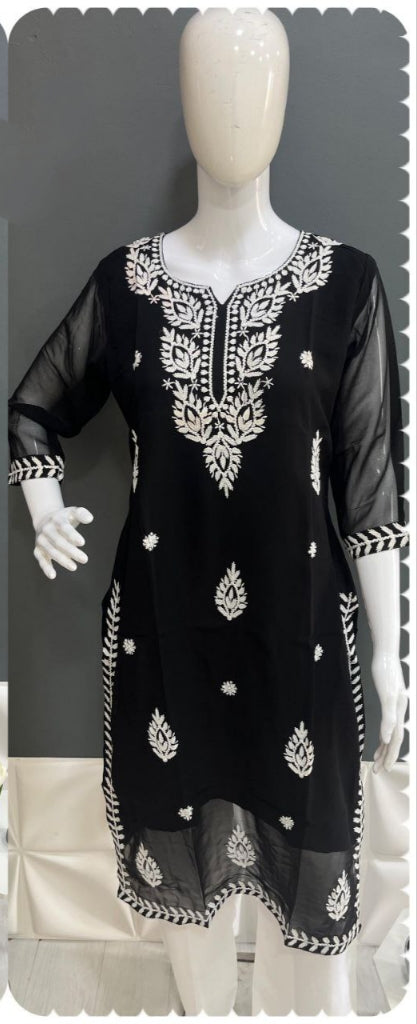 Women's Lucknow Chikankari Black Kurta Pant Set mahezon