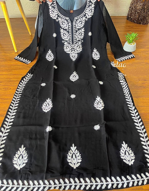 Load image into Gallery viewer, Women&#39;s Lucknow Chikankari Black Kurta Pant Set mahezon
