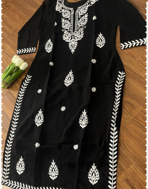 Load image into Gallery viewer, Women&#39;s Lucknow Chikankari Black Kurta Pant Set mahezon
