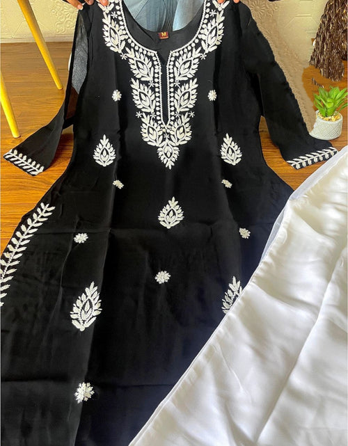 Load image into Gallery viewer, Women&#39;s Lucknow Chikankari Black Kurta Pant Set mahezon
