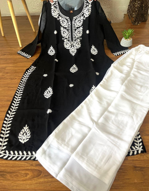 Load image into Gallery viewer, Women&#39;s Lucknow Chikankari Black Kurta Pant Set mahezon
