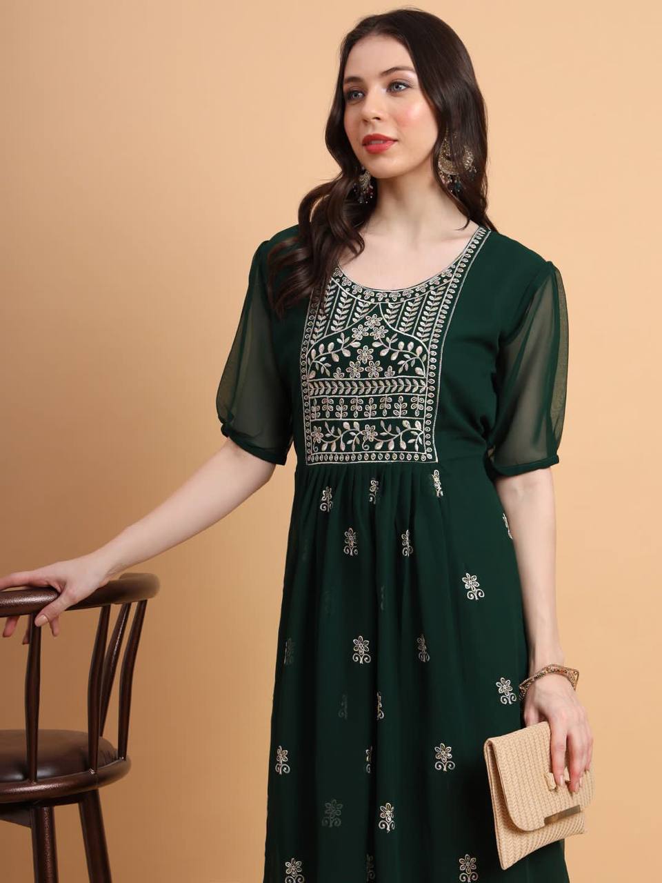 Women's Embroidery Green Chikankari Kurti mahezon