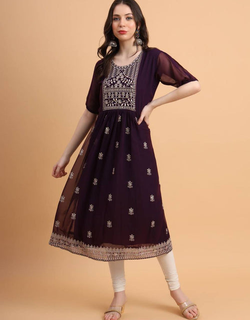 Load image into Gallery viewer, Women&#39;s Embroidery Wine Chikankari Kurti mahezon
