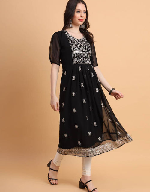 Load image into Gallery viewer, Women&#39;s Embroidery Black Chikankari Kurti mahezon
