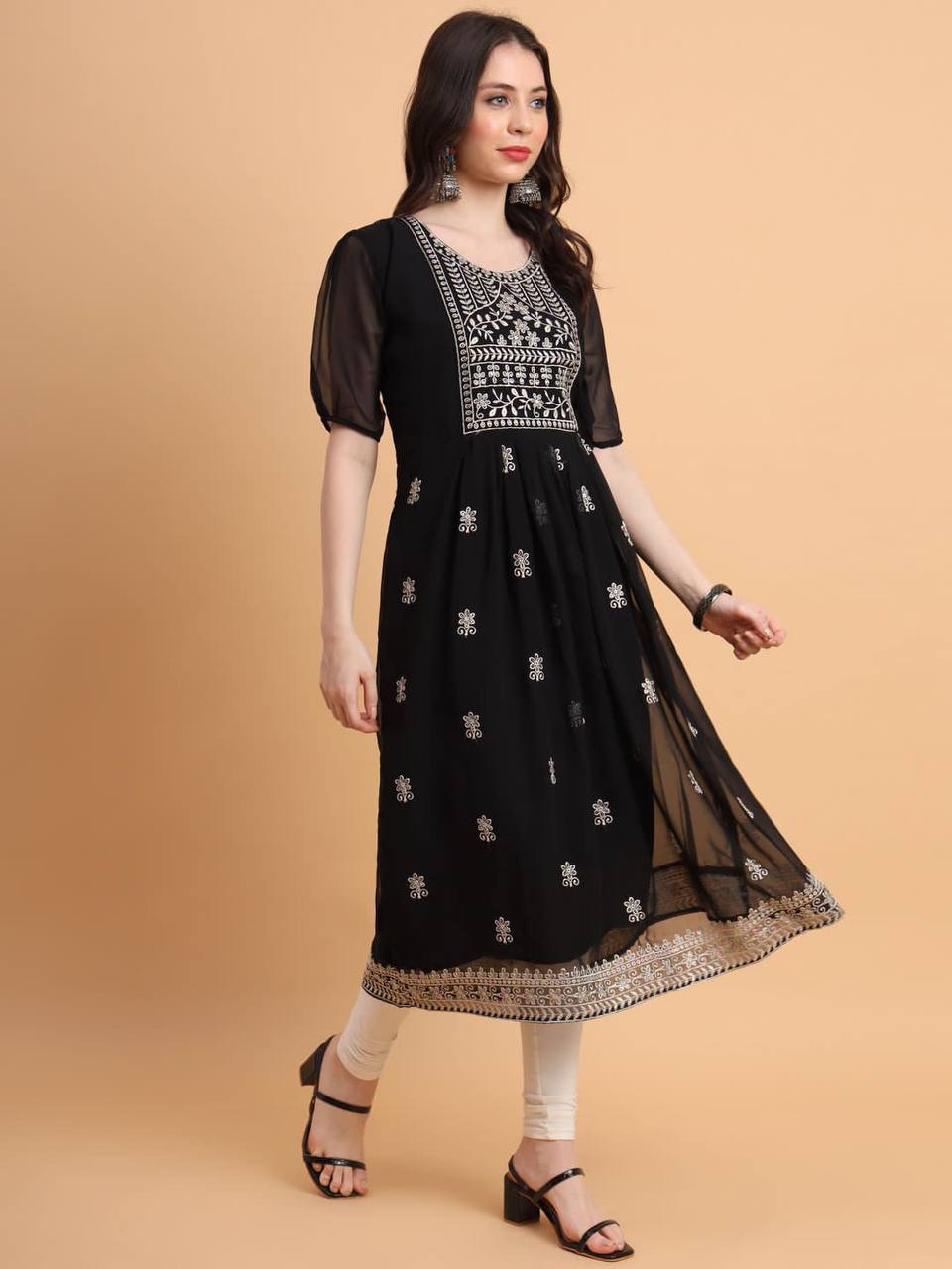 Women's Embroidery Black Chikankari Kurti mahezon