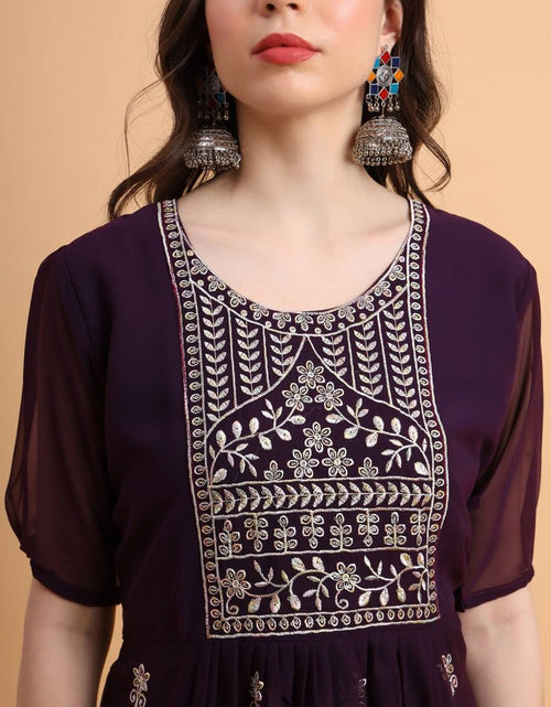 Load image into Gallery viewer, Women&#39;s Embroidery Wine Chikankari Kurti mahezon
