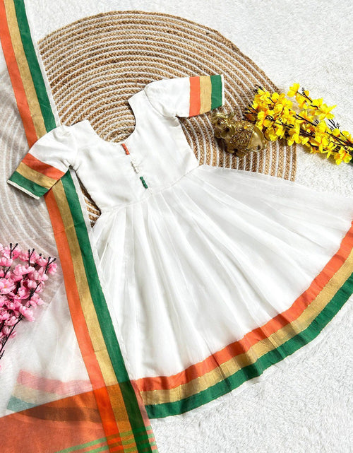 Load image into Gallery viewer, Tricolour Kids Girl Cotton Tiranga Gown Dupatta Dress mahezon
