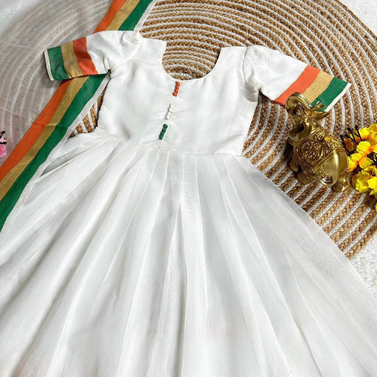 Tricolour Kids Girl Cotton Tiranga Gown Dupatta Dress mahezon