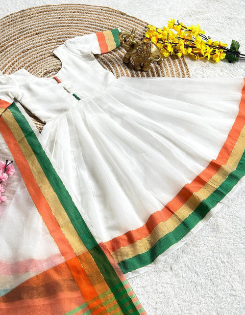 Load image into Gallery viewer, Tricolour Kids Girl Cotton Tiranga Gown Dupatta Dress mahezon
