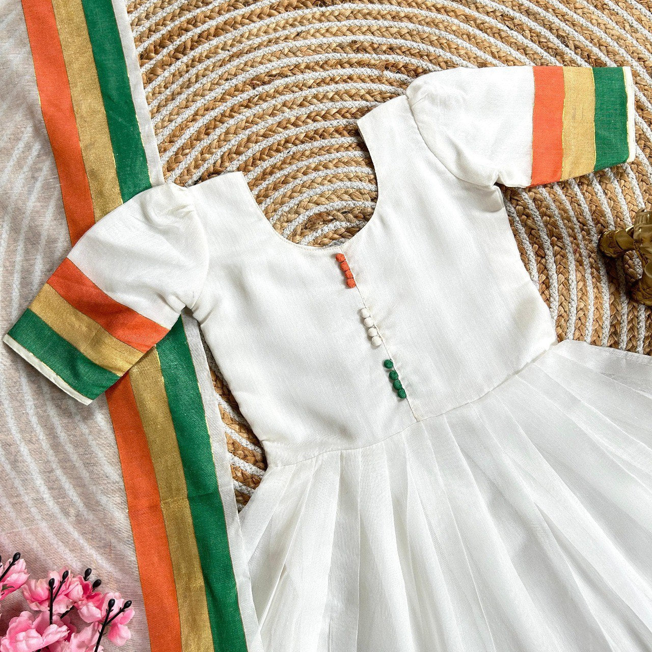 Tricolour Kids Girl Cotton Tiranga Gown Dupatta Dress mahezon