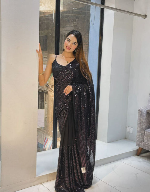 Load image into Gallery viewer, Women&#39;s Black Sequin Bollywood Party wear Saree mahezon
