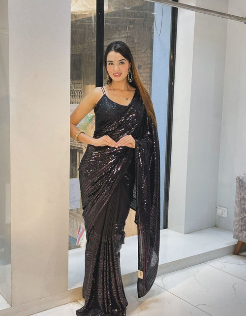 Load image into Gallery viewer, Women&#39;s Black Sequin Bollywood Party wear Saree mahezon
