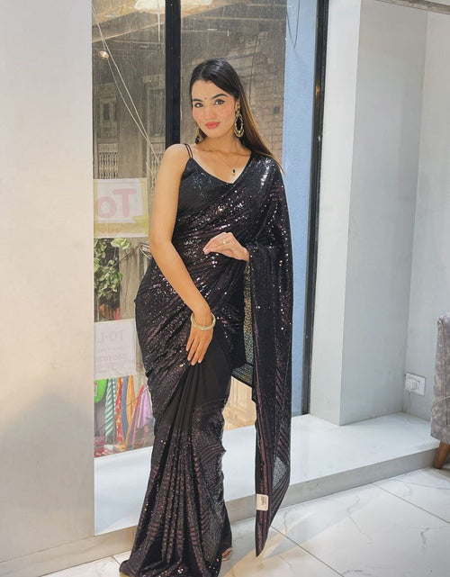 Load image into Gallery viewer, Women&#39;s Black Sequin Bollywood Party wear Saree mahezon
