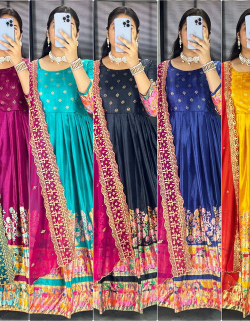 Load image into Gallery viewer, Ethnic Women&#39;s Dola Silk Gown Dupatta Suit mahezon
