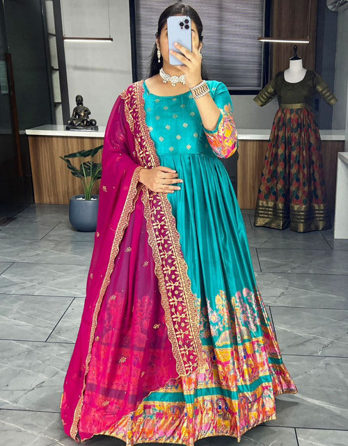 Load image into Gallery viewer, Ethnic Women&#39;s Dola Silk Gown Dupatta Suit mahezon
