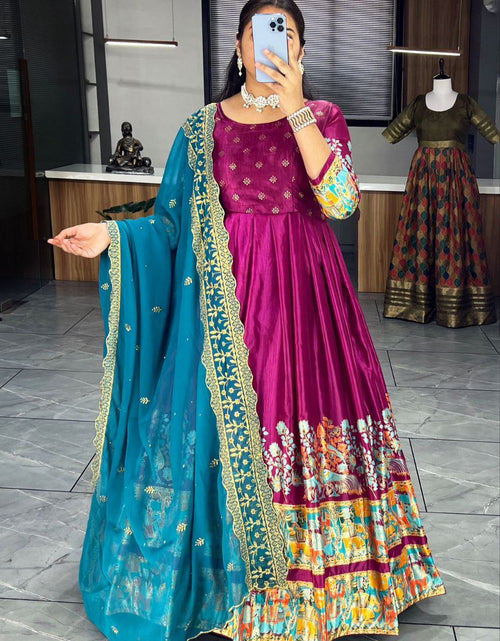 Load image into Gallery viewer, Ethnic Women&#39;s Dola Silk Gown Dupatta Suit mahezon
