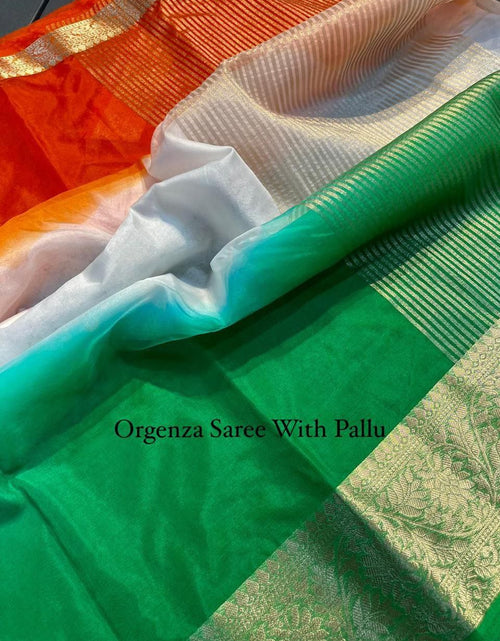 Load image into Gallery viewer, Women&#39;s Tricolour Organza Saree mahezon
