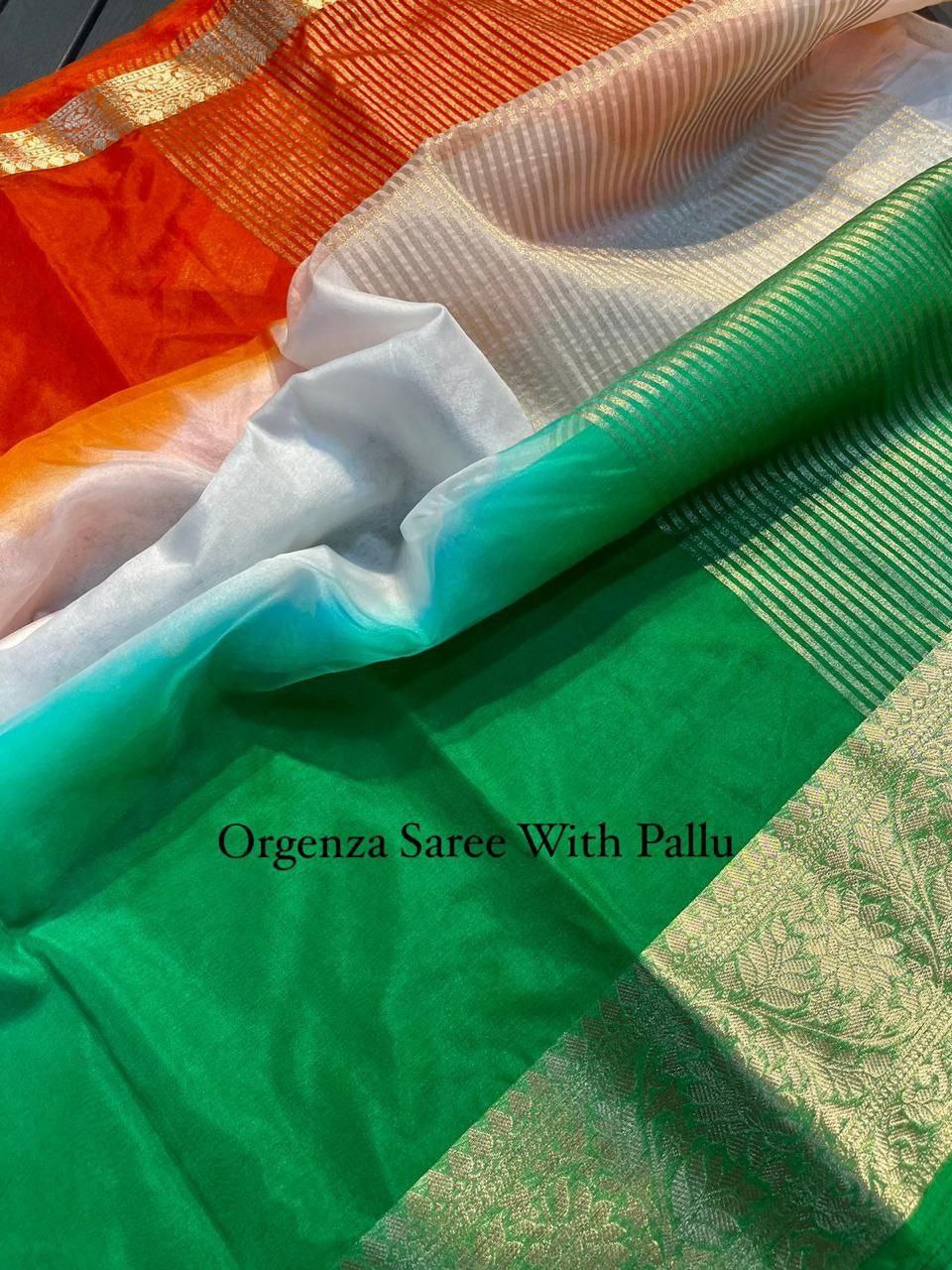 Women's Tricolour Organza Saree mahezon