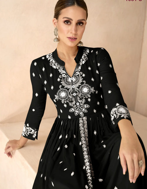 Load image into Gallery viewer, Women&#39;s Black Lucknow Chikankari Kurta Palazzo Dupatta Suit Wedding Wear mahezon
