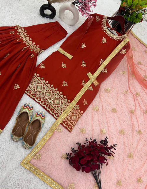 Load image into Gallery viewer, Women&#39;s Designer Party and Wedding Wear Red Top Sharara and Dupatta Suit mahezon
