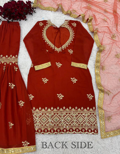 Load image into Gallery viewer, Women&#39;s Designer Party and Wedding Wear Red Top Sharara and Dupatta Suit mahezon
