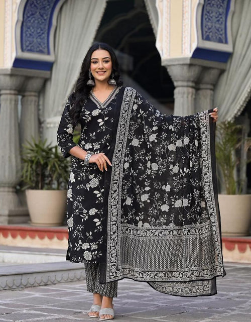 Load image into Gallery viewer, Women&#39;s Pure Cotton Embroidery Kurta Pant Dupatta Set mahezon
