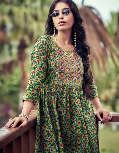 Load image into Gallery viewer, Beautiful Trendy Green Western Rayon Tunics for Girls and Women&#39;s mahezon
