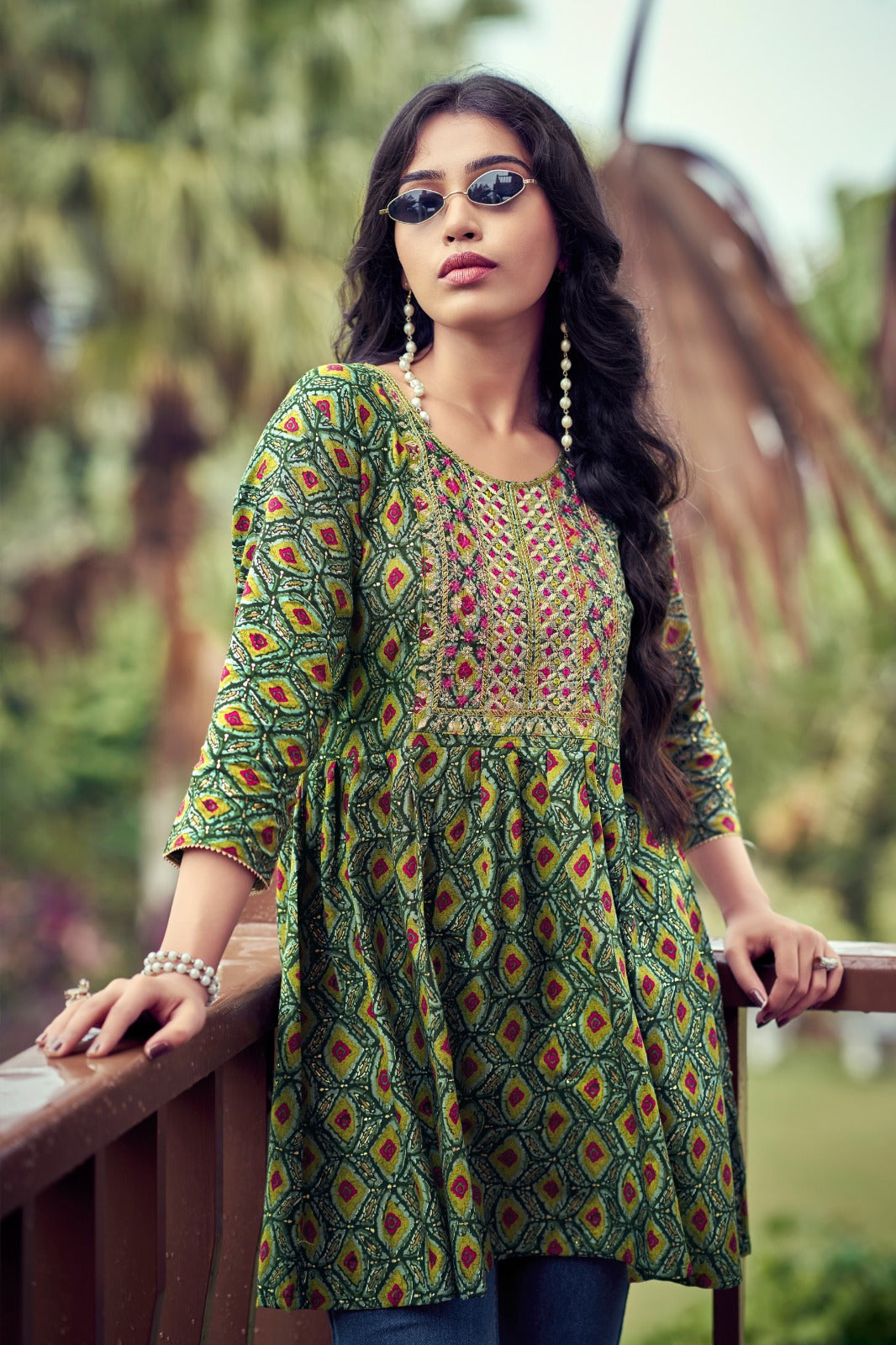 Beautiful Trendy Green Western Rayon Tunics for Girls and Women's mahezon