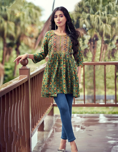 Load image into Gallery viewer, Beautiful Trendy Green Western Rayon Tunics for Girls and Women&#39;s mahezon
