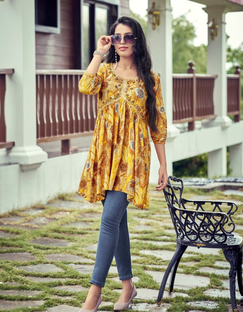 Load image into Gallery viewer, Beautiful Trendy Yellow Western Rayon Tunics for Girls and Women&#39;s mahezon
