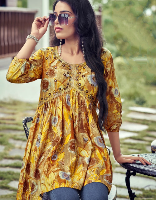 Load image into Gallery viewer, Beautiful Trendy Yellow Western Rayon Tunics for Girls and Women&#39;s mahezon
