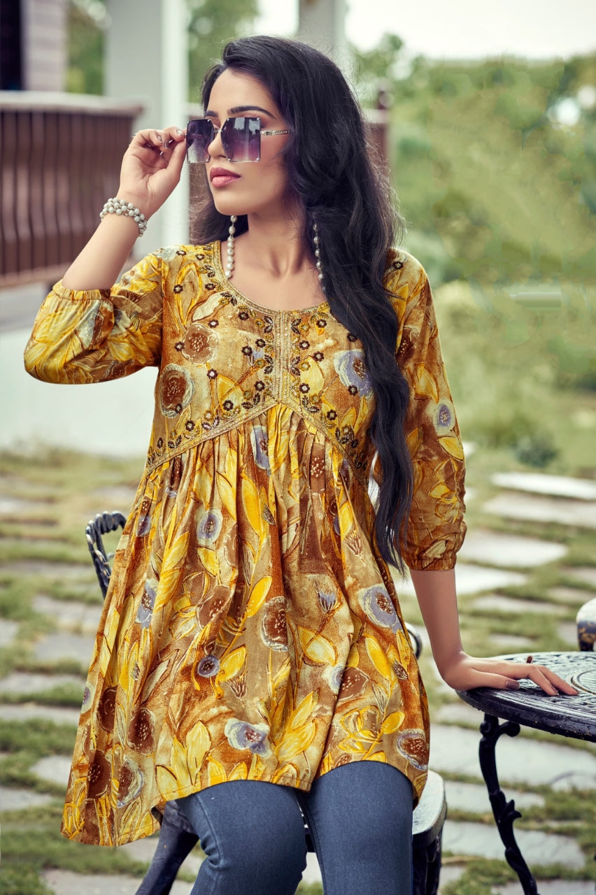 Beautiful Trendy Yellow Western Rayon Tunics for Girls and Women's mahezon