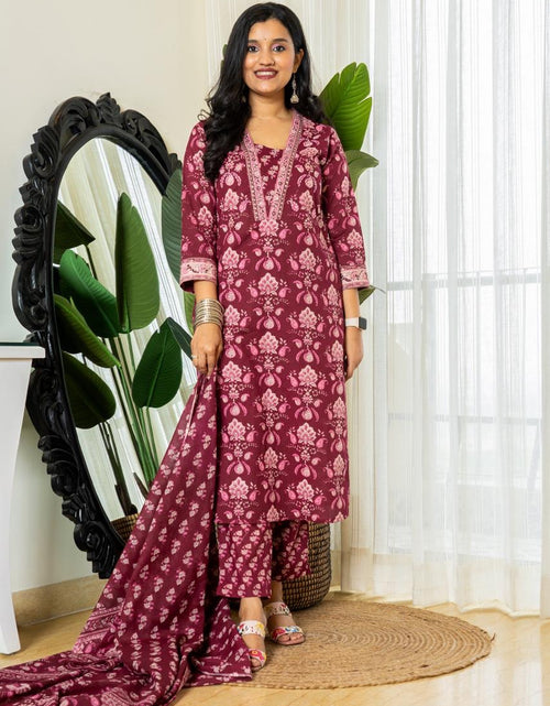 Load image into Gallery viewer, Women&#39;s Cotton Ethnic Wear Kurti Pant Dupatta Set for Wedding and Raksha bandhan mahezon
