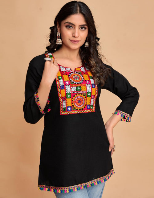 Load image into Gallery viewer, Women&#39;s Embroidery Black Navratri Kurti Tops mahezon
