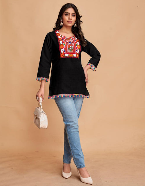 Load image into Gallery viewer, Women&#39;s Cotton Trendy Embroidery Black Navratri Kurti Tops mahezon
