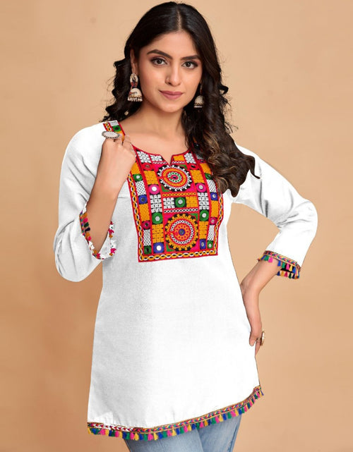 Load image into Gallery viewer, Women&#39;s Cotton Embroidery White Navratri Kurti Tops mahezon
