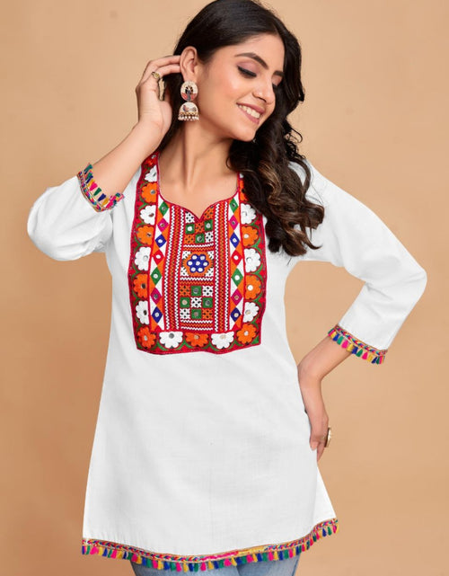 Load image into Gallery viewer, Women&#39;s Trendy Cotton Embroidery White Navratri Kurti Tops mahezon
