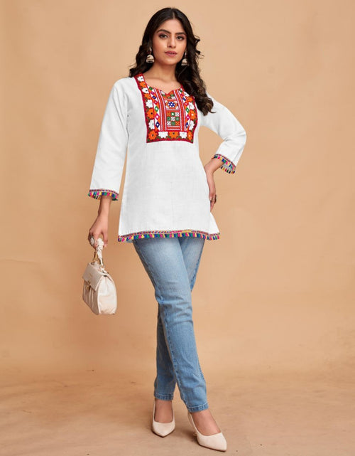 Load image into Gallery viewer, Women&#39;s Trendy Cotton Embroidery White Navratri Kurti Tops mahezon
