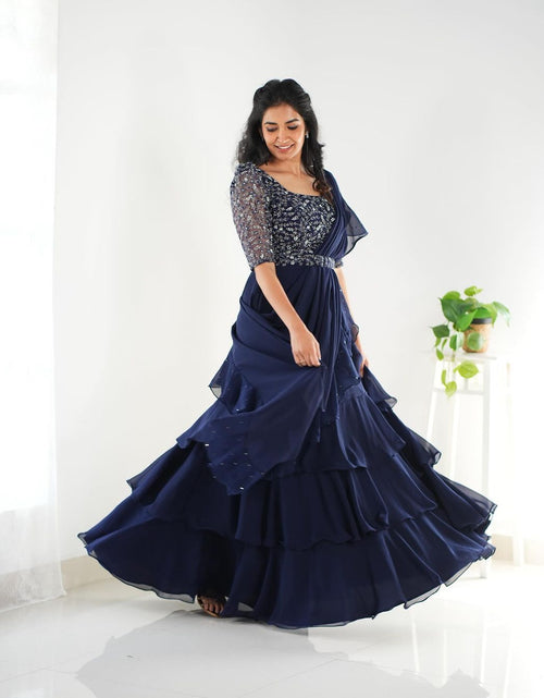 Load image into Gallery viewer, Mother Daughter Party wear Blue Designer Lehenga Saree Dupatta Same Matching Twinning Dress mahezon
