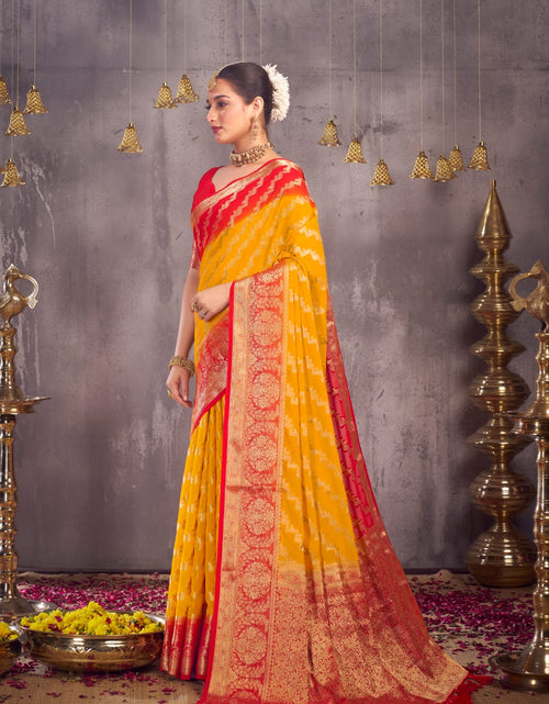 Load image into Gallery viewer, Women&#39;s Designer Yellow Georgette Saree for Wedding and Rakshabandhan mahezon
